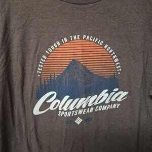 Columbia Tee Shirt Brown PNW Mountain Mens Large Pacific North West Short Sleeve